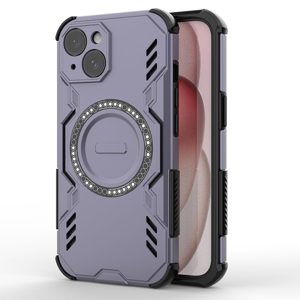 amazon basics Rugged Armor Case for Apple iPhone 15 | Compatible with MagSafe | Military-Grade Shockproof Protection PC-TPU Cover for Apple iPhone 15 (Purple)