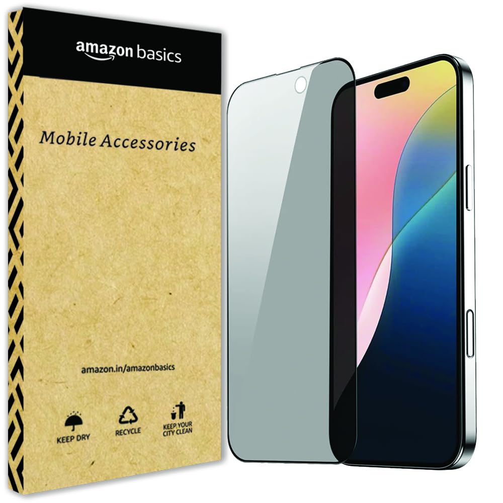 amazon basics Tempered Glass Screen Protector for iPhone 16 (6.1 inches) | Edge to Edge Coverage | Easy Installation Kit | Anti-Spy Clear