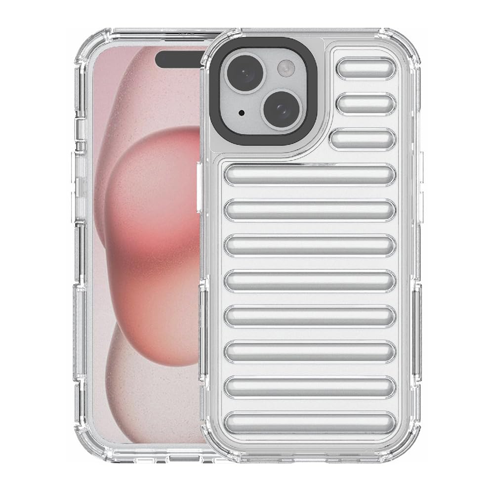 amazon basics Translucent Shockproof Back Cover for Apple iPhone 15 | Rugged TPU + PC Case with Ribbed Design | Scratch & Drop Protection | Slim & Stylish for Apple iPhone 15 (Crystal Clear)