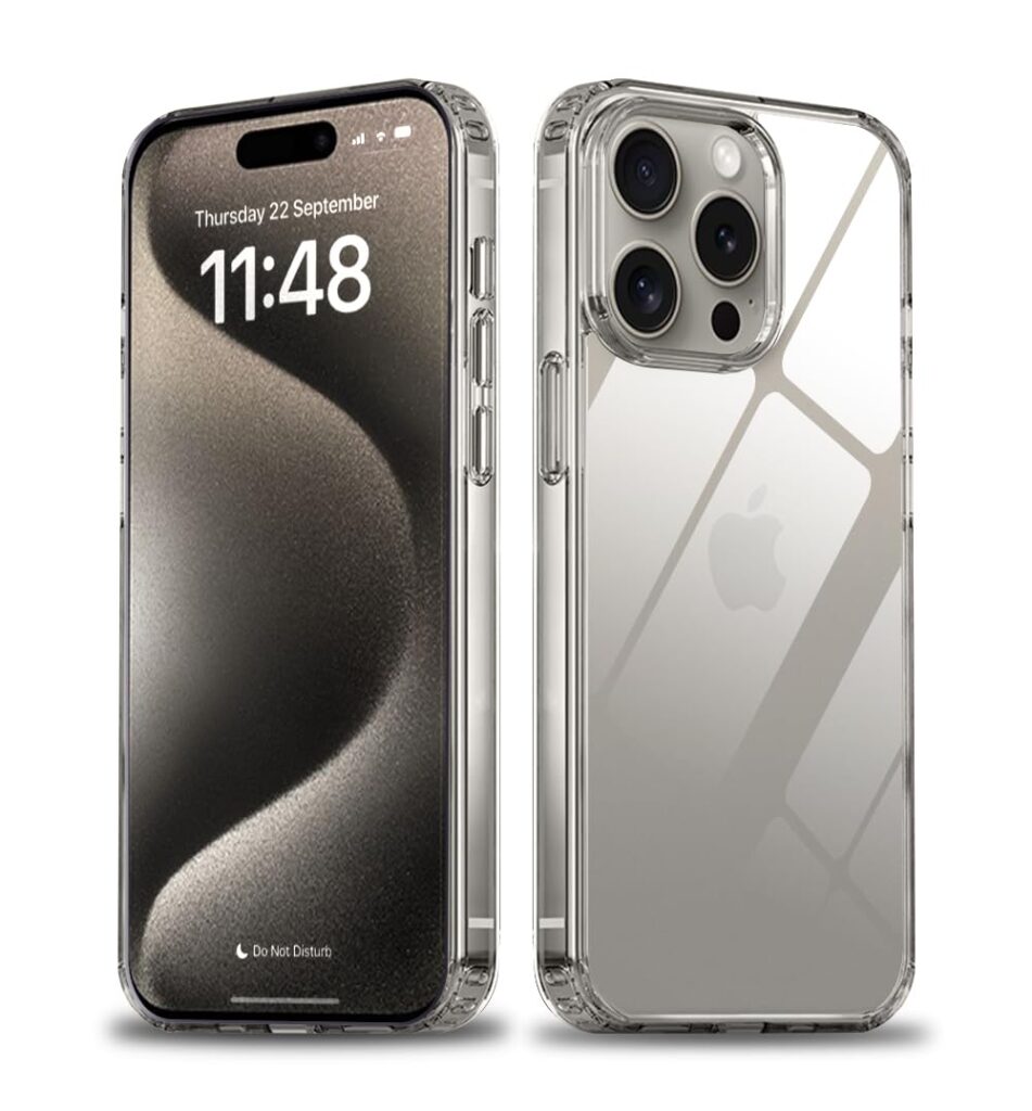 amazon basics Ultra Hybrid Clear Camera Protection Back Cover Case for iPhone 15 Pro Max - Crystal Clear