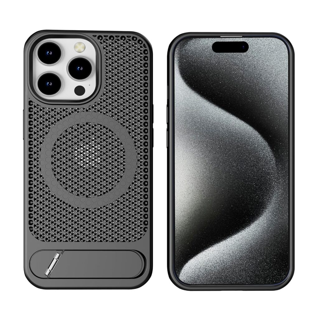 amazon basics Vanguard Laser Cut mesh case Compatible with iPhone 15 Pro | Supports Magnetic and Wireless Charging - Black