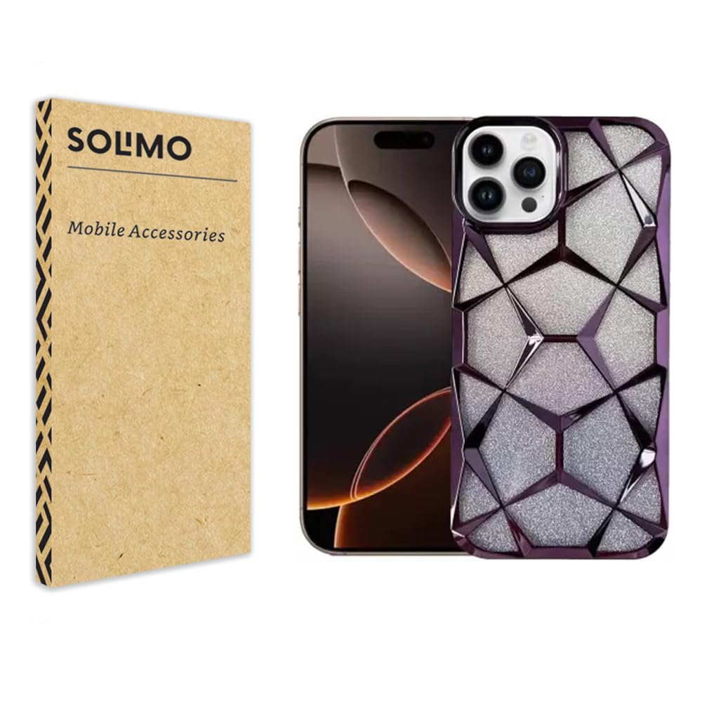 amazon basics iPhone 15 Pro Gradient Glitter Case, Luxury Electroplated Geometric 3D Cube, Diamond Bling Shiny Soft TPU Clear Shockproof Protective Phone Cover (Purple)