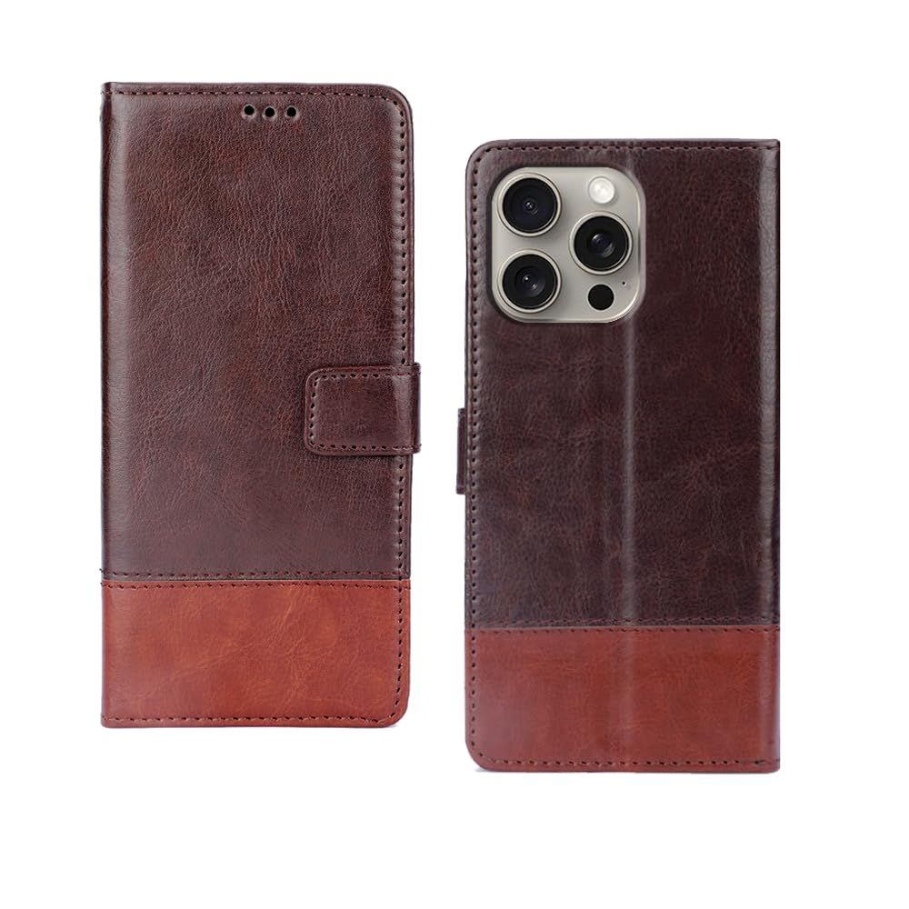 amazon basics iPhone 15 Pro Max Flip Cover | Card Pockets Wallet & Stand | Flip Cover for iPhone 15 Pro Max (Coffee and Tan)