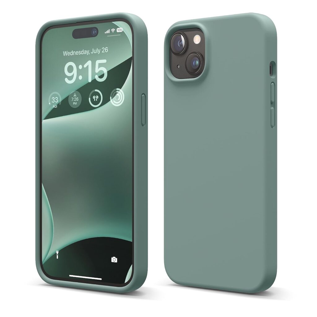 elago Compatible with iPhone 15 Plus Case, Liquid Silicone Case, Full Body Protective Cover, Shockproof, Slim Phone Case, Anti-Scratch Soft Microfiber Lining, 6.7 inch (Midnight Green)