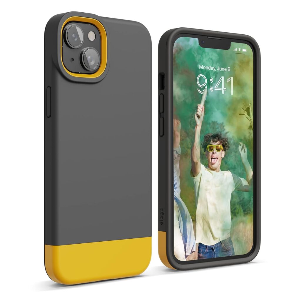 elago Glide Armor Case Designed for iPhone 14 Plus Case, Drop Protection, Shockproof Protective TPU Cover, Upgraded Shockproof, Mix and Match Parts, Enhanced Camera Guard [Dark Gray/Yellow]