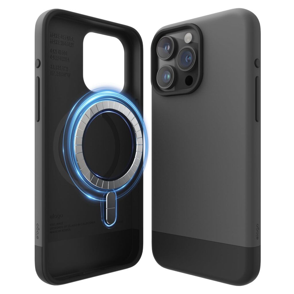 elago Thermoplastic Polyurethane Compatible with iPhone 15 Pro Max Case,Magnetic Glide Case,Full Body Protective Cover,Shockproof,Slim Phone Case 6.7 Inch (Top: Dark Grey/Bottom: Black)