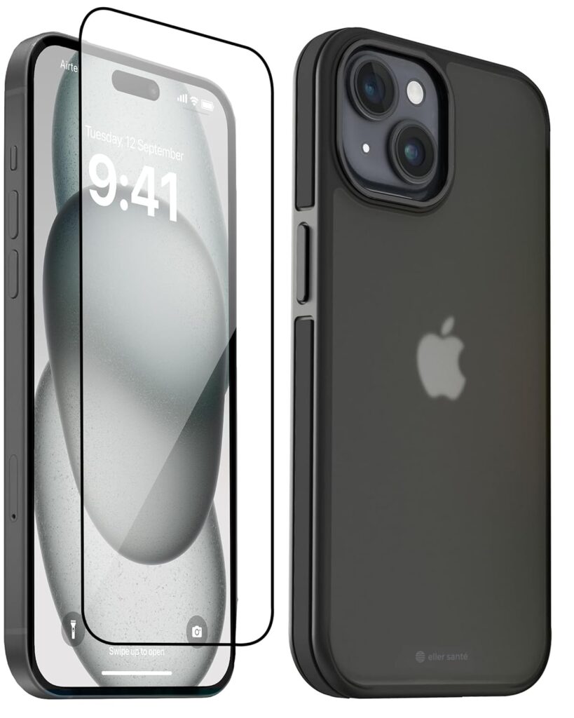 eller santé® 2in1 Value Combo Pack Elemento Series Silicone Back Cover + Tempered Glass Screen Guard for iPhone 14 (Black)