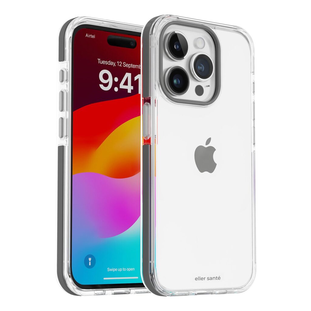 eller santé® Apex Series Back Cover Case for iPhone 15 Pro Max Metal Frame Camera Bump Scratch Resistant Slim Thin Military-Grade Protection - White