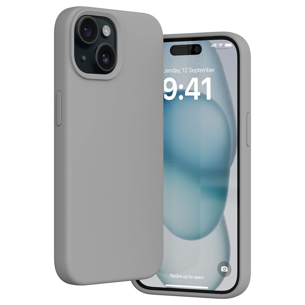 eller santé® Silicone Back Cover Case for iPhone 15 Plus Shockproof Scratch Resistant Slim Fit Protective Design Military-Grade Protection Support Mag-Safe Wireless Magnetic Charging- Grey