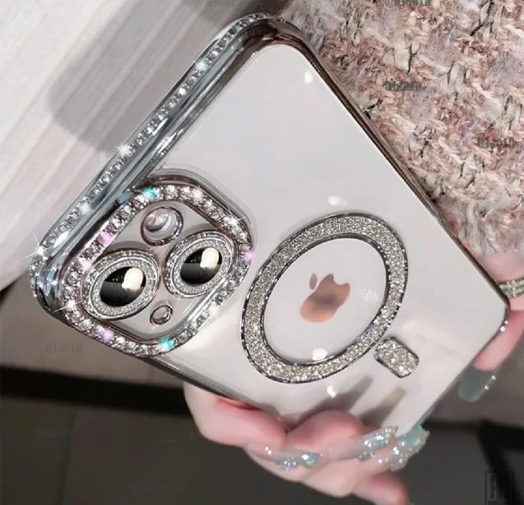 for iPhone 15 Plus Military Drop&Camera Lens Protection,Luxury Glitter Diamond Plated Bumper Clear Shockproof Back Cover for iPhone 15 Plus (Silver)