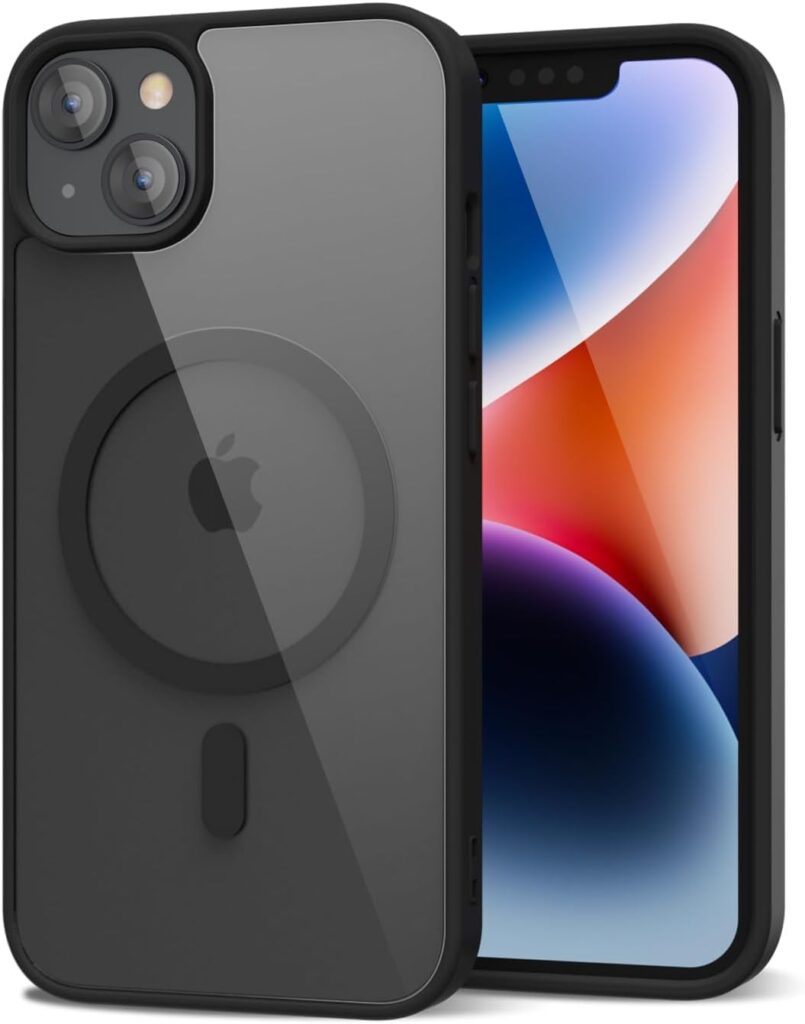 iPhone 14 Plus Transparent Case | Shockproof Bumper & Camera Protection | Magsafe Compatible | Sleek Hard Crystal Back Cover for iPhone 14 Plus – Black