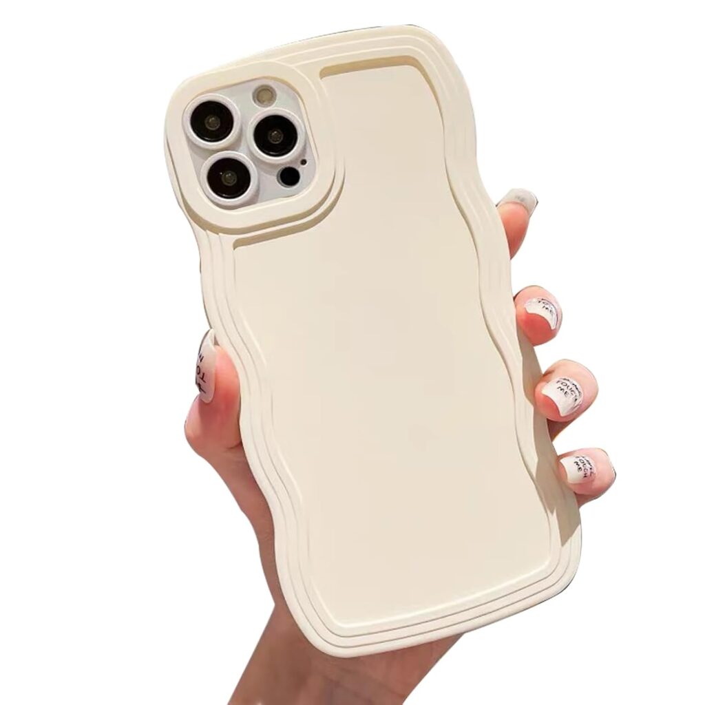 iPhone 15 Pro Max Case, Cute Curly Wave Frame, Slim Shockproof TPU Silicone Rubber, White
