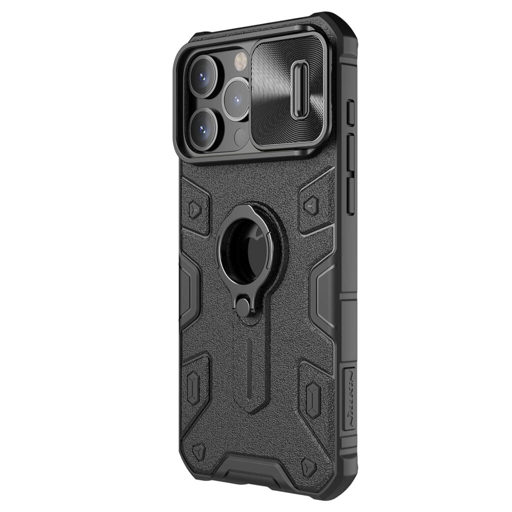 Nillkin Case for Apple iPhone 15 Pro (6.1" Inch) CamShield Armor Military Grade Camera Close & Open Double Layered Protection TPU + PC Finish with Kickstand Black Color
