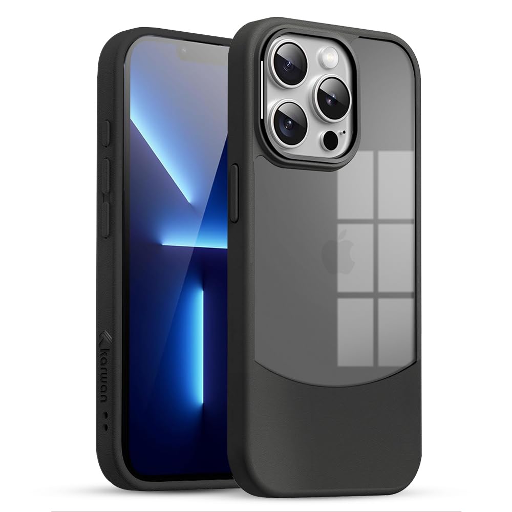 KARWAN®️Fusion Edge Leather Transparent Mobile Back Case | Slim Fit | Anti-Fingerprint| Scratch-Resistant | Premium Grip | Shockproof case | Back Cover for iPhone 13 Pro Max || Black