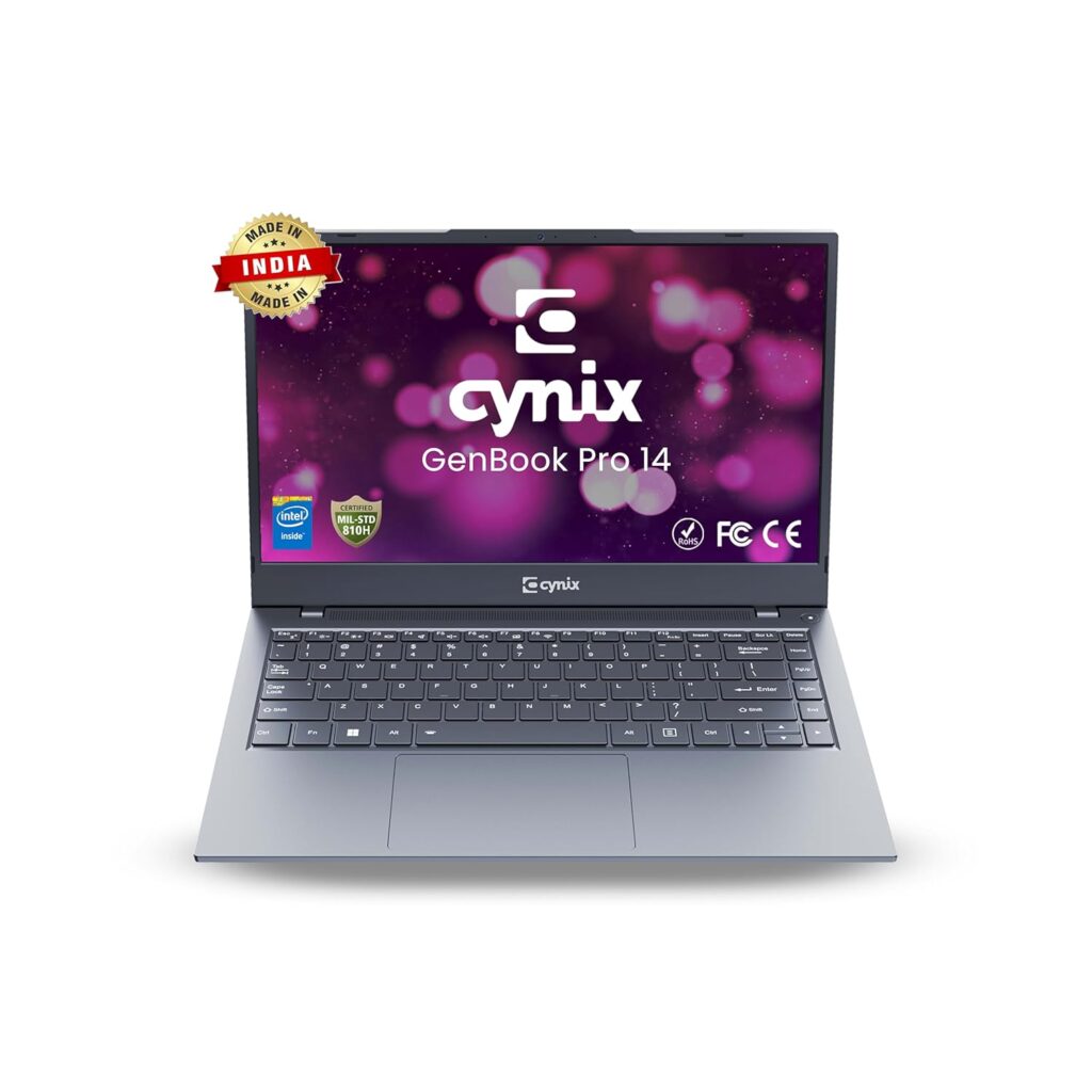 CYNIX GenBook Pro 14 Laptop i7 1355U,8GB,512GB,55W Battery,1Year,14 inch FHD,1.48kg,2MP Webcam,Backlit Keyboard,Fingerprint Reader,Hardware TPM,Upto12 HRS Battery Backup