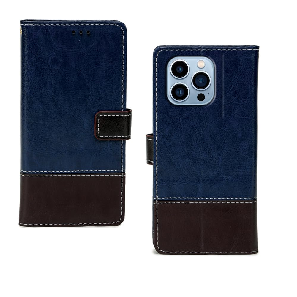 amazon basics iPhone 13 Pro Max Flip Cover | Card Pockets Wallet & Stand | Flip Cover for iPhone 13 Pro Max (Blue Coffee)