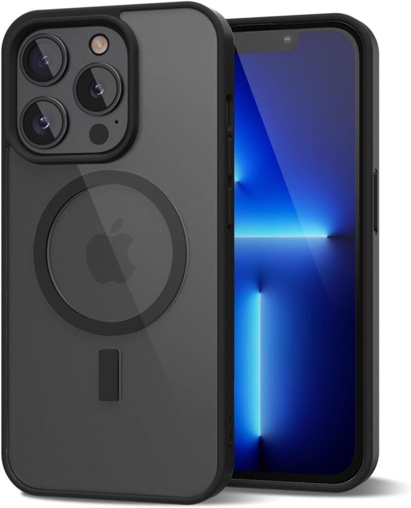 iPhone 13 Pro Max Transparent Case | Shockproof Bumper & Camera Protection | Magsafe Compatible | Sleek Hard Crystal Back Cover for iPhone 13 Pro Max – Black