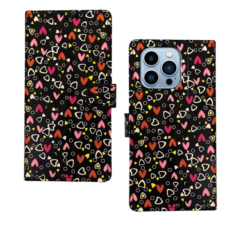 amazon basics iPhone 13 Pro Max Flip Cover | Card Pockets Wallet & Stand | Flip Cover for iPhone 13 Pro Max (Black Hearts)