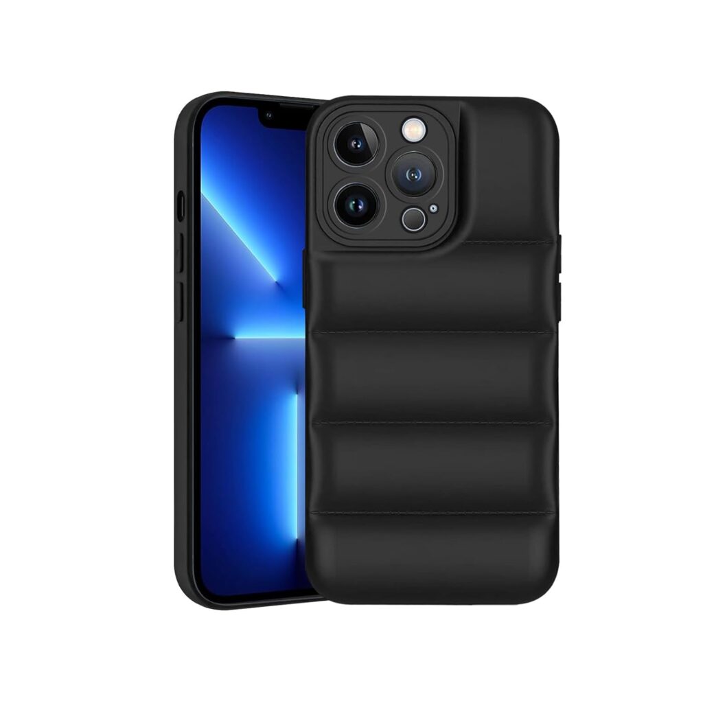 Amazon Brand - Solimo Puffer Case Camera Protection Soft Back Cover for Apple iPhone 13 Pro Max - Black