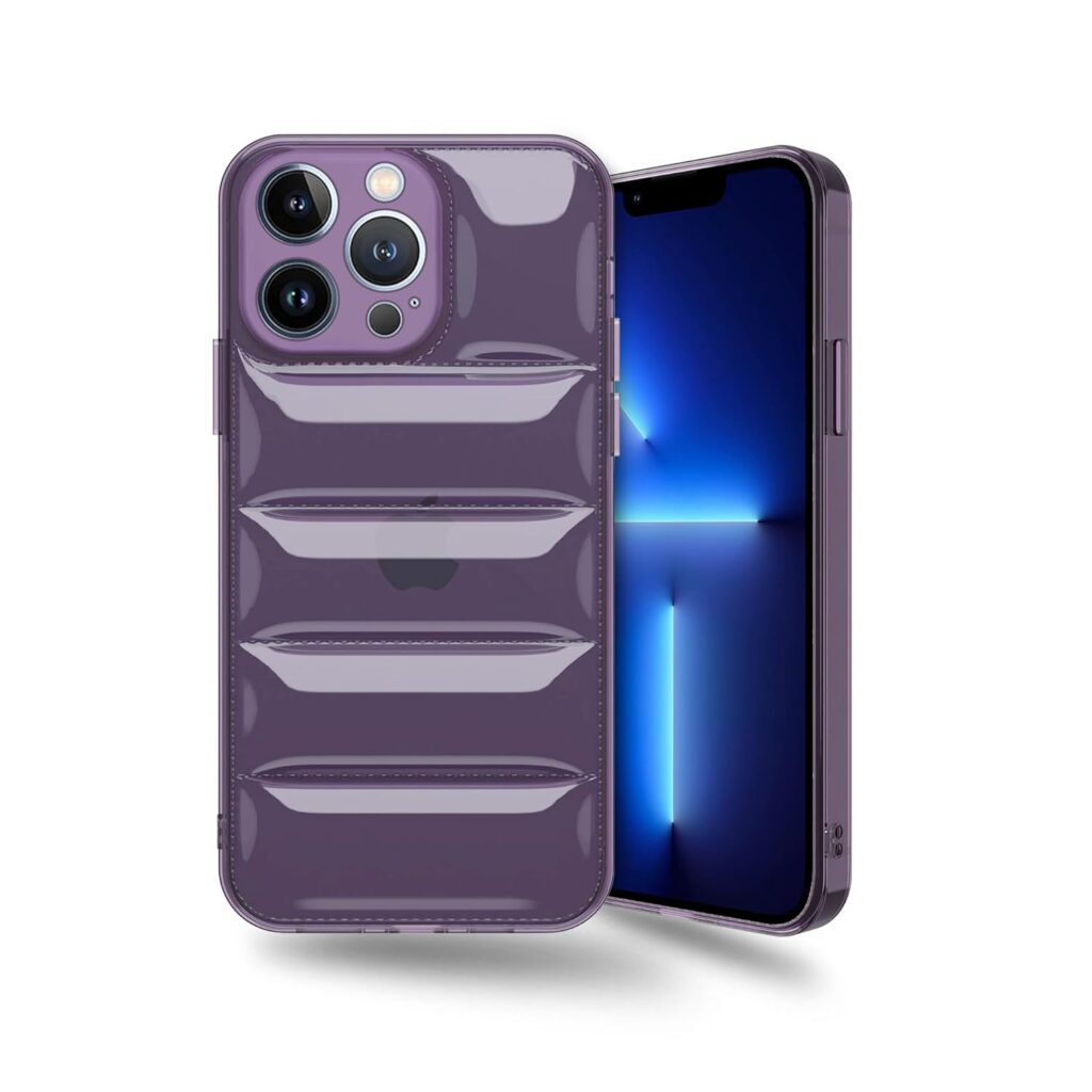Amazon Brand - Solimo Ultra-Thin Transparent Puffer Case Camera Protection Soft Back Cover for Apple iPhone 13 Pro Max - Purple