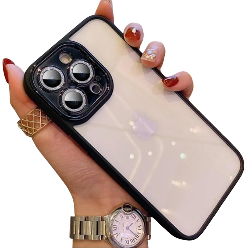Back Cover Case for iPhone 13 Pro Max Shockproof Protective Diamond Camera Lens Clear Bumper Case(Black)