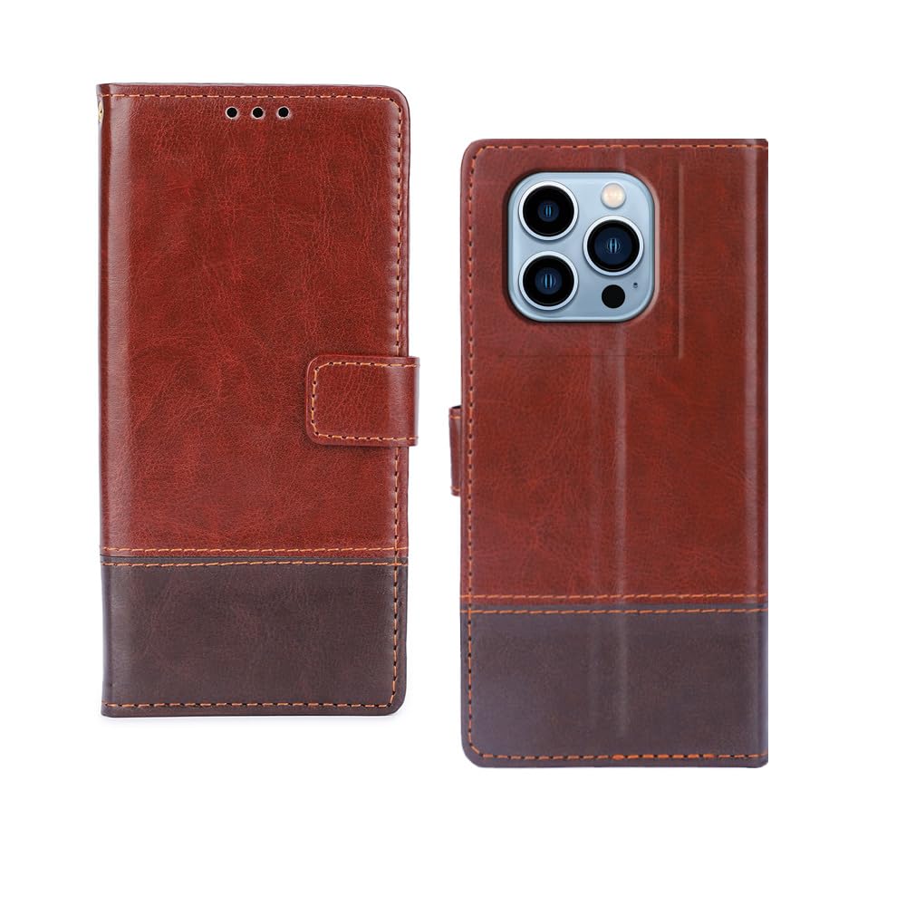 amazon basics iPhone 13 Pro Max Flip Cover | Card Pockets Wallet & Stand | Flip Cover for iPhone 13 Pro Max (Tan and Coffee)