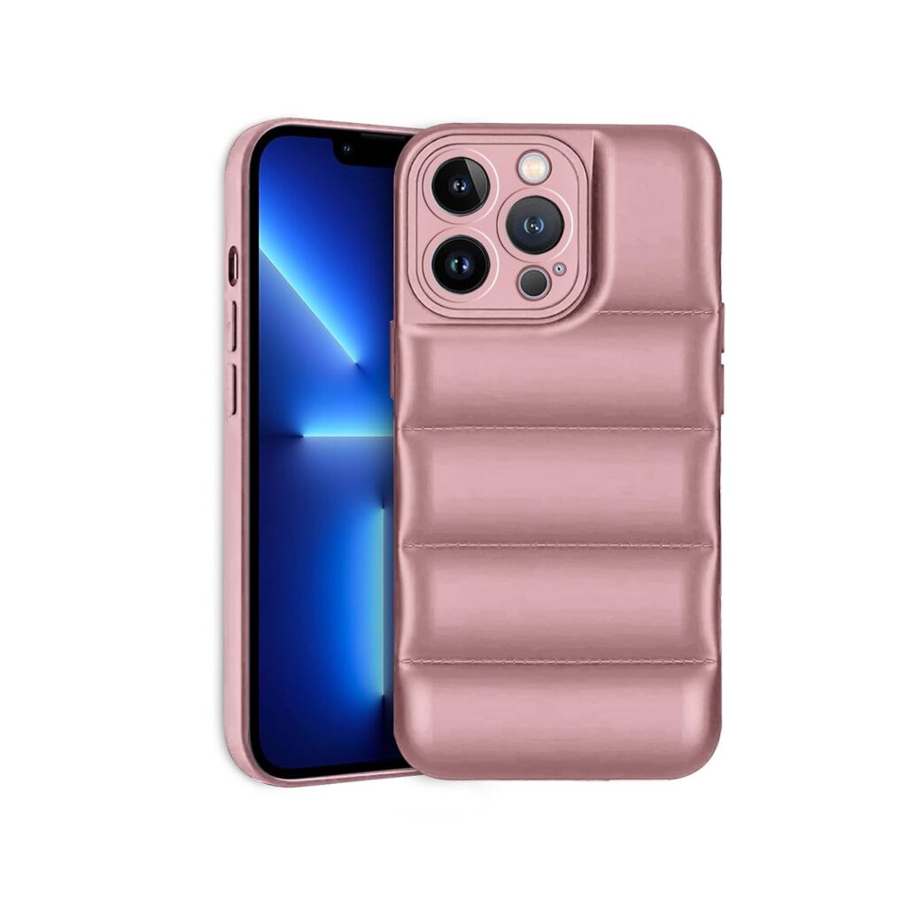 Amazon Brand - Solimo Puffer Case Camera Protection Soft Back Cover for Apple iPhone 13 Pro Max - Rose Gold