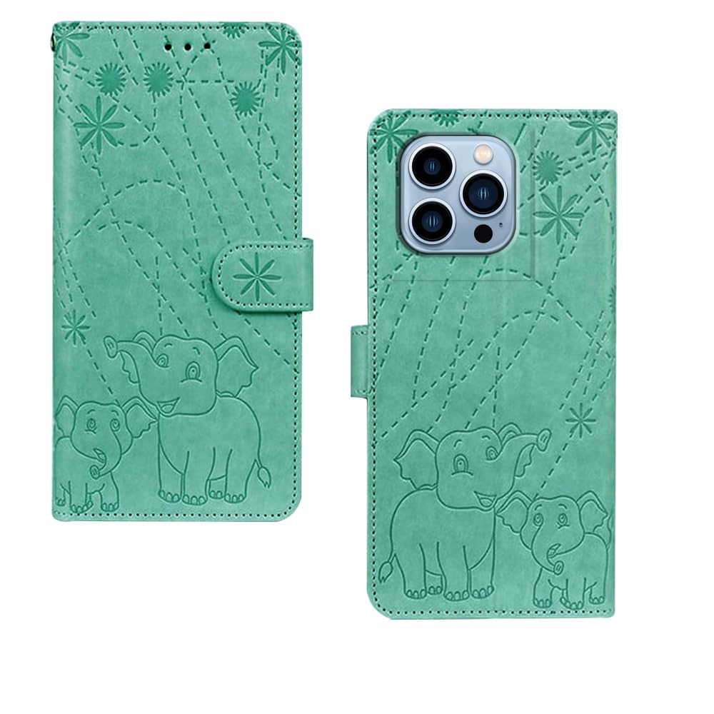 amazon basics iPhone 13 Pro Max Flip Cover | Card Pockets Wallet & Stand | Flip Cover for iPhone 13 Pro Max (Green Elephant)