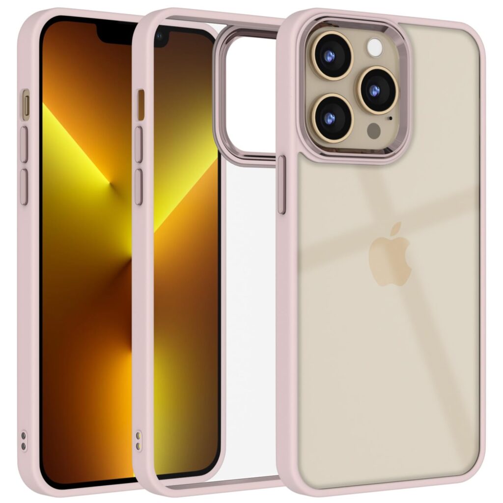 Amazon basics Cover for iPhone 13 Pro Max |Electroplated Crome Metal Ring | Full Camera Protection | Raised Edges | Super Soft Side TPU Bumper Case (Face)