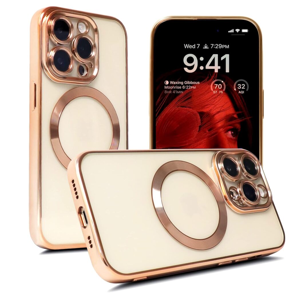 Compatible for [ Apple iPhone 13 Pro Max ], [ Clear + Gold ] Women/Men Shockproof Heavy Duty Cute Protective Phone Cases Hard Plating Bumper Cover for iPhone 13 Pro Max -CL&GD