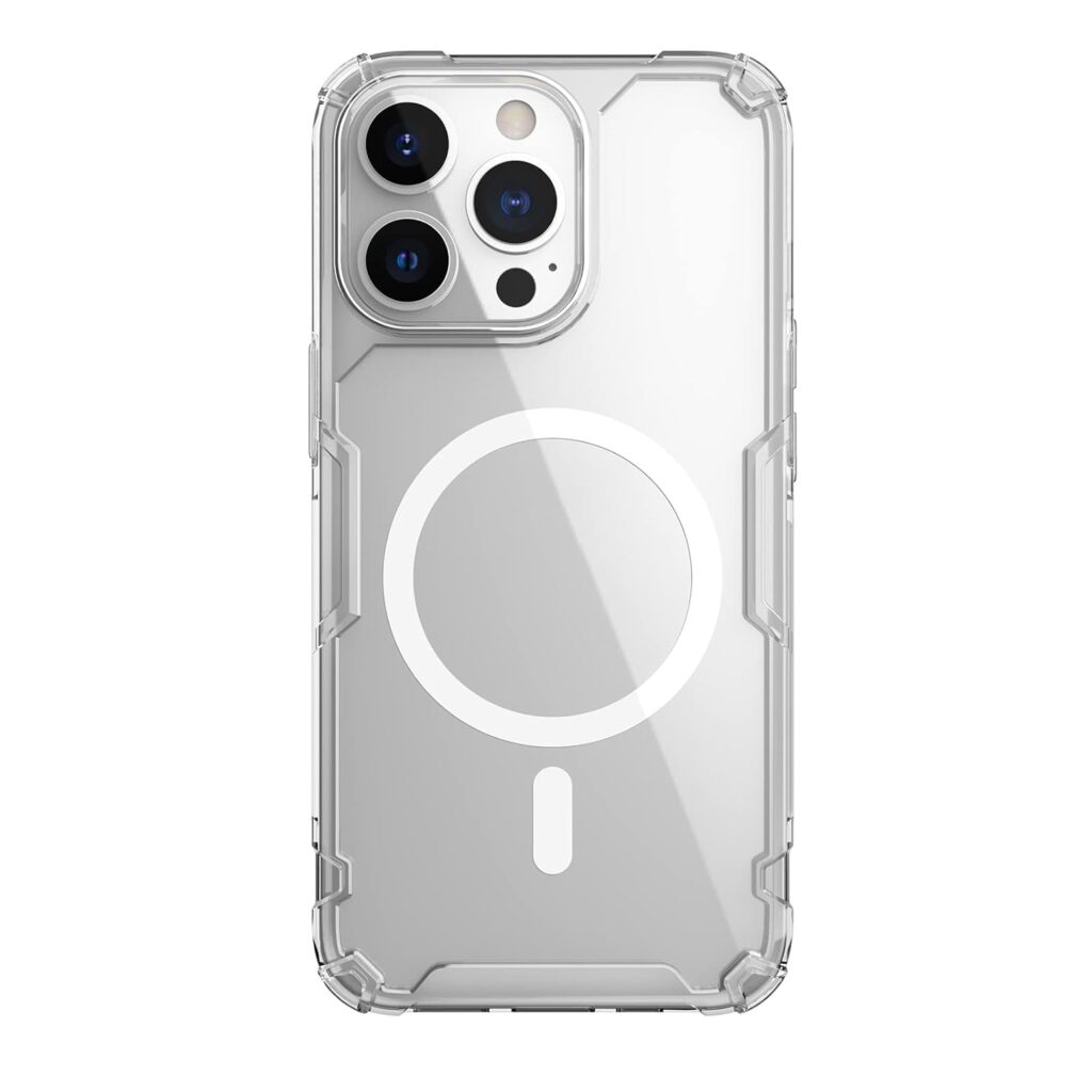 Nillkin Case for Apple iPhone 13 Pro Max (6.7" Inch) Nature TPU Pro Magnetic Works with Magsafe Charger Hard Borders + PC Back & Impact Resist Edges Soft Flexible White Color