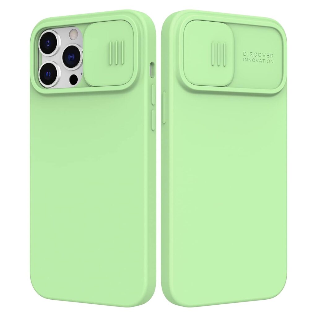 Nillkin Compatible with iPhone 13 Pro Max Case with Camera Cover, CamShield Silky Liquid Silicone Case with Slide Camera Lens Protection, Green