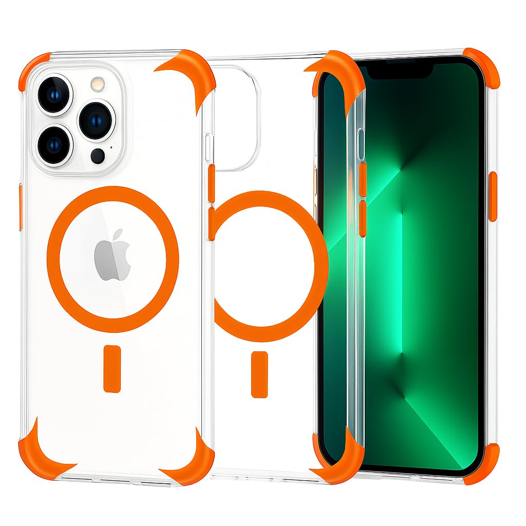 MILLION CASES Mag-Safe Smart Grip Case for iPhone 13 Pro Max, iPhone 13 Pro Max Back Cover Case - TPU | Orange+Transparent