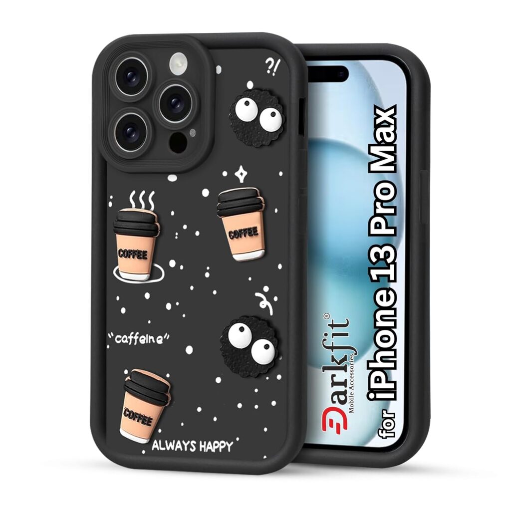 Back Case Cover Compatible for iPhone 13 Pro Max | Cute Fun Cartoon 3D Ball Coffee Silicone Case | Camera Protection | Body Protection | Shock Proof | Color Black | Pack of 1