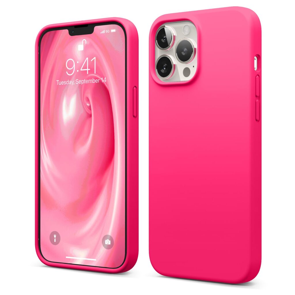 elago Shockproof Liquid Silicone Slim Phone Case with Anti-Scratch Soft Microfiber Lining, Full Body Screen Camera Protective Case Cover, Compatible for iPhone 13 Pro Max 6.7 inches (Neon Hotpink)