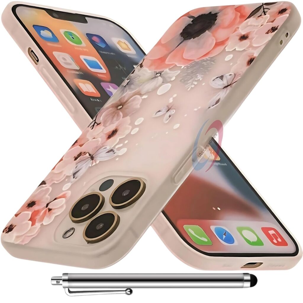 3D Printed Soft TPU Mobile Phone Back Cover for Girls – Protective & Fashionable Case for iPhone 13 Pro Max with Stylus Pen - Multicolor