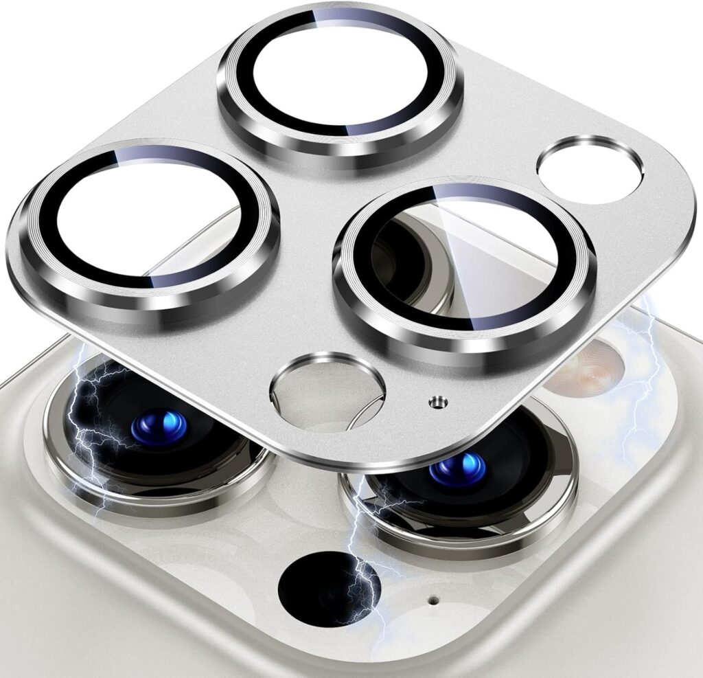 Camera Lens Protector Compatible With iPhone 13 Pro and iPhone 13 Pro Max � Full Coverage 9H Tempered Glass with Metal Plate, HD Clear, Joint Camera Ring Protector - Silver