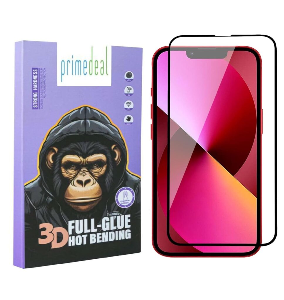 Prime deal Military-Grade Gorilla Tempered Glass Compatible For Iphone 13/13 Pro/14/16E (Black) Edge To Edge Coverage With Easy Installation Kit for Smartphone