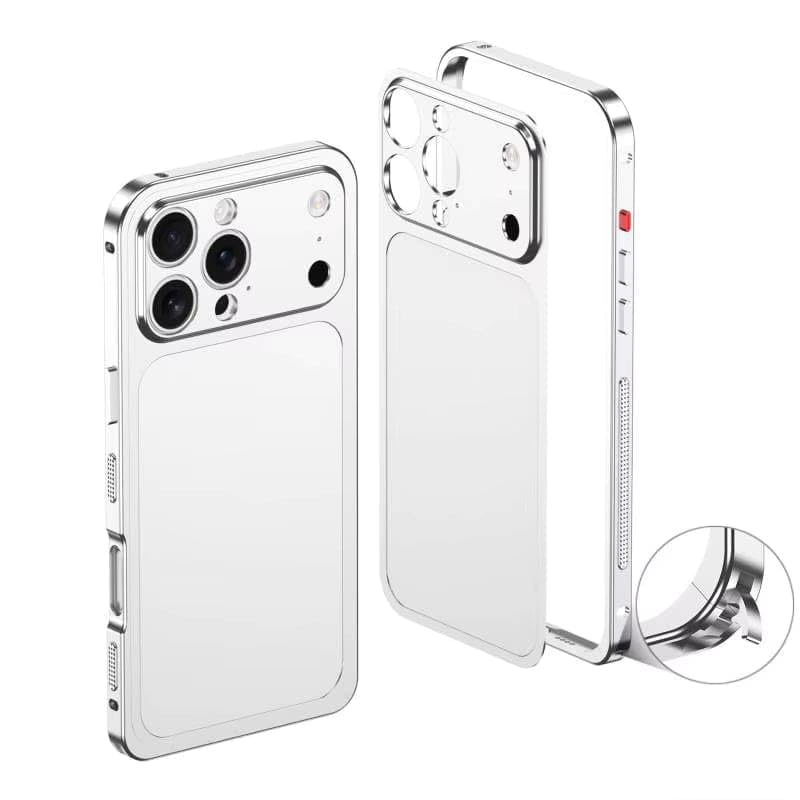 Converter Case for i Phone 13/14/15/16 Series into 17 Pro Series Cover with Metal Frame, Camera Lens Protection (White, iPhone 14 Pro)