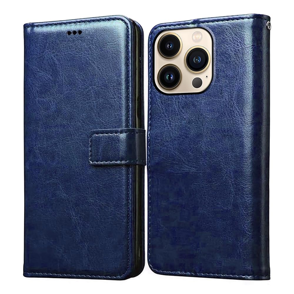 Flip Cover Back Case for Apple iPhone 13 Pro | Premium Leather Finish | Inbuilt Pockets & Stand | Flip Cover Back Case for Apple iPhone 13 Pro (Blue)