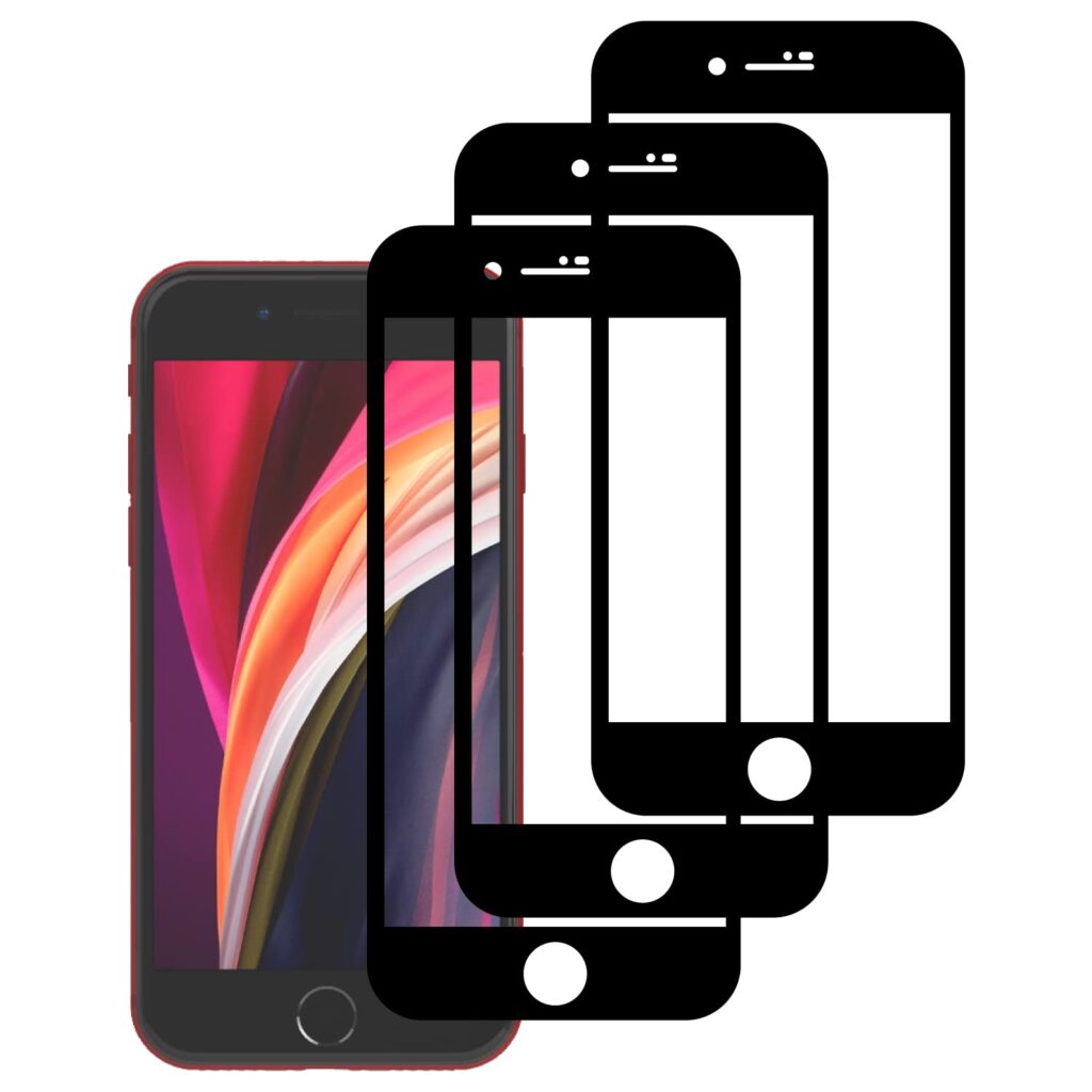 Amazon Brand - Eono Compatible with Pack of 3 - iPhone SE 2 (2020) / iPhone SE 3 (2022) Black Tempered Glass Screen Protector with Edge to Edge Coverage and Easy Installation Kit