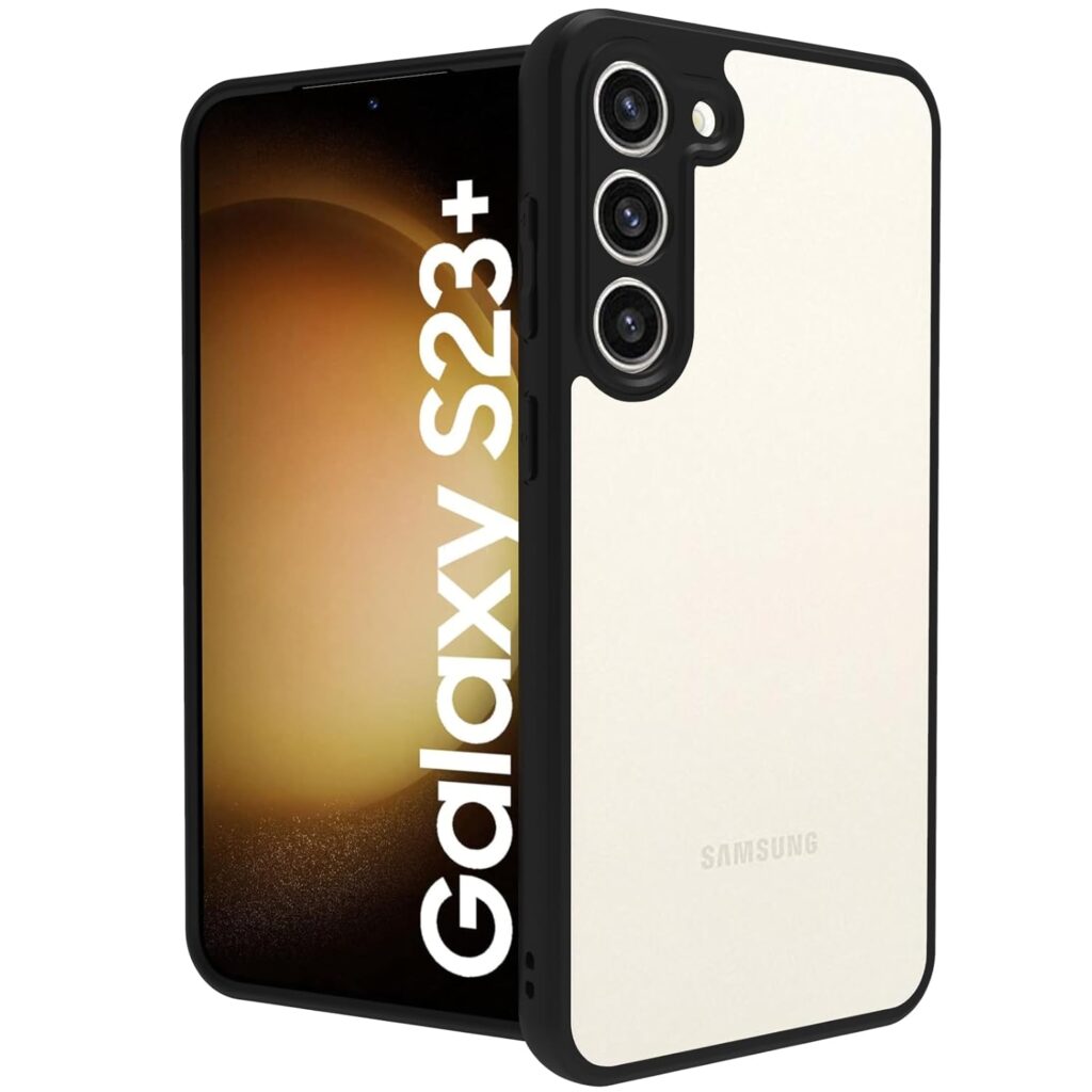 RIGGEAR Shockproof Sleek Hybrid Armor Back Cover Case with Drop Protection Corner Airbags for Samsung Galaxy S23 Plus (Clear PC+ Black TPU Bumper)