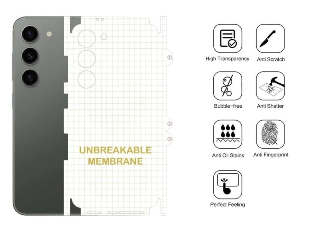 NISHTECH Matte Finish Full Body Cover Back Protector Compatible with Samsung Galaxy S23 5G | Unbreakable Membrane Scratch Guard Full Fit Protective, Case Friendly, (Back & Side) (Pack of 1)