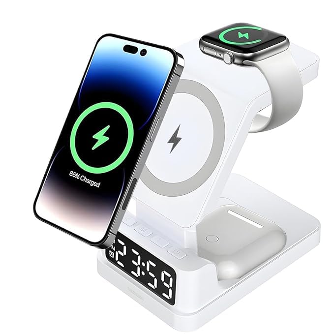 25W Magnetic MagSaf Charger 3in1 Wireless Charger for iPhone 15/15 Plus/15 Pro/15 Pro Max, iPhone 14/14 Plus/14 Pro/Max, iPhone 13/12/11 Series Original Fast Charging Adaptor- White