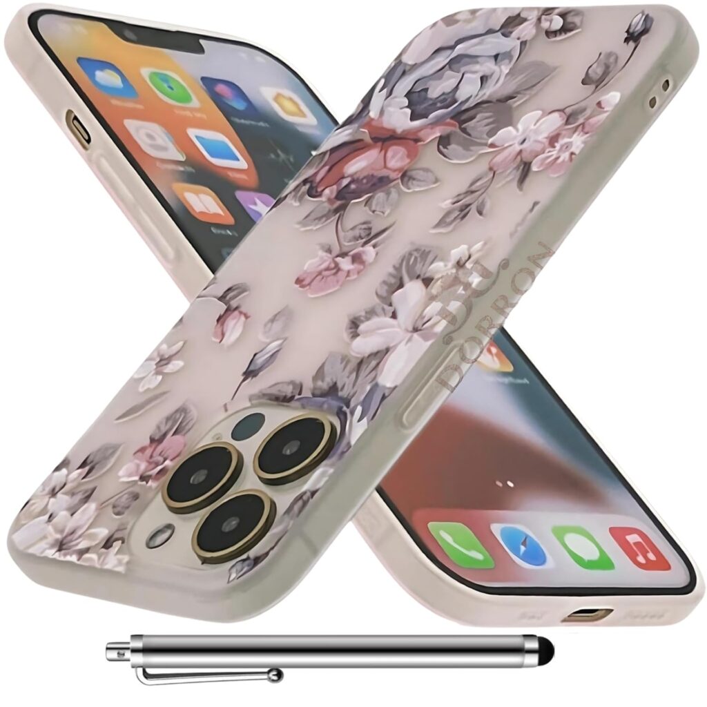 3D Printed Soft TPU Mobile Phone Back Cover for Girls – Protective & Fashionable Case for iPhone 13 Pro Max with Stylus Pen - Purple