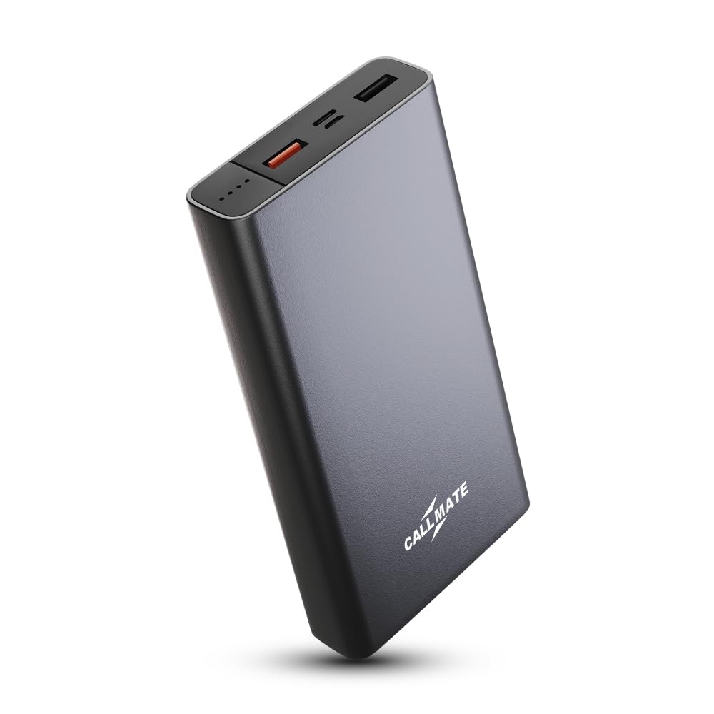 CALLMATE 20000mAh Fast Charging Power Bank with 18W Fast Charging, Dual USB-A Output, Type C PD & Micro Input, Multi-Layer Protection, Li-Polymer (Power Delivery, Metal Body) (Black)