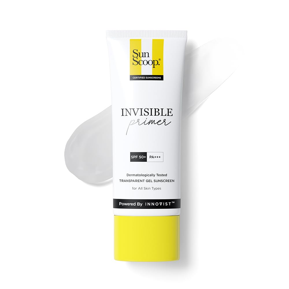 SunScoop Invisible Primer Sunscreen Gel SPF 50 PA+++ | For Dry & Oily Skin | Transparent Primer-Like Finish | Rice Extract & Vitamin E to Minimise Pores | No White Cast | For Women & Men | 45g