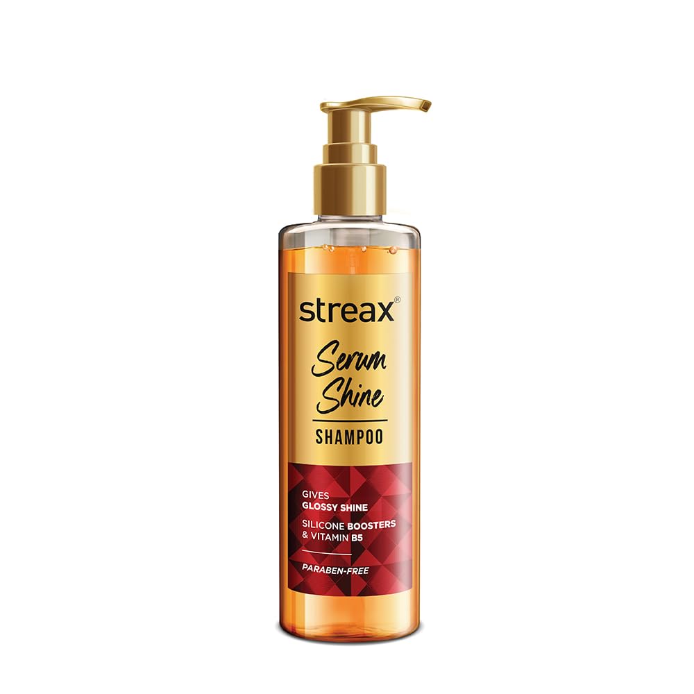 Streax Serum Shine Shampoo, 240 ml for Frizzy and Dry Hair | Paraben-Free With Silicon Boosters & Vit B5 | Controls Frizz, for Smooth & Shiny Hair