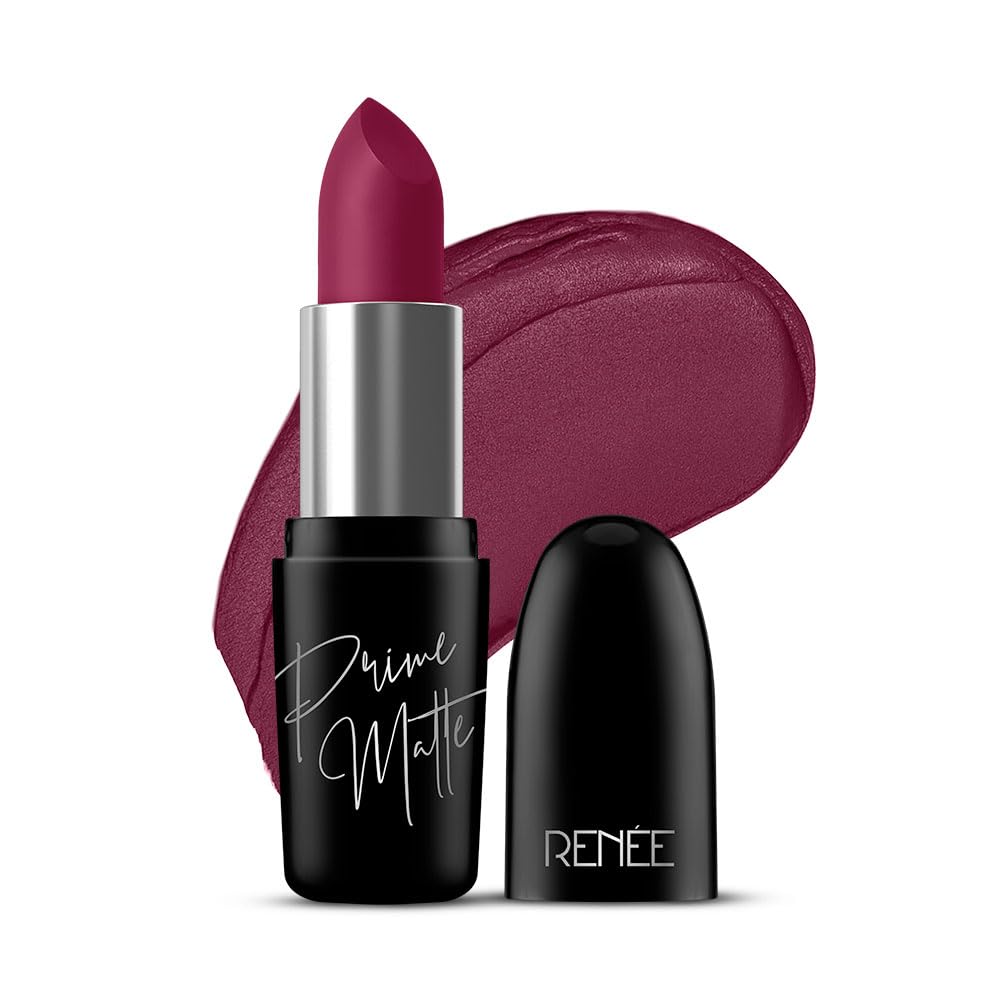 RENEE Prime Matte Lipstick - Mulberry Wine, Lightweight & Long-Lasting Formula, Creamy Matte Finish, One Swipe Application, Non-Drying, Vitamin E Infused, 4.5Gm