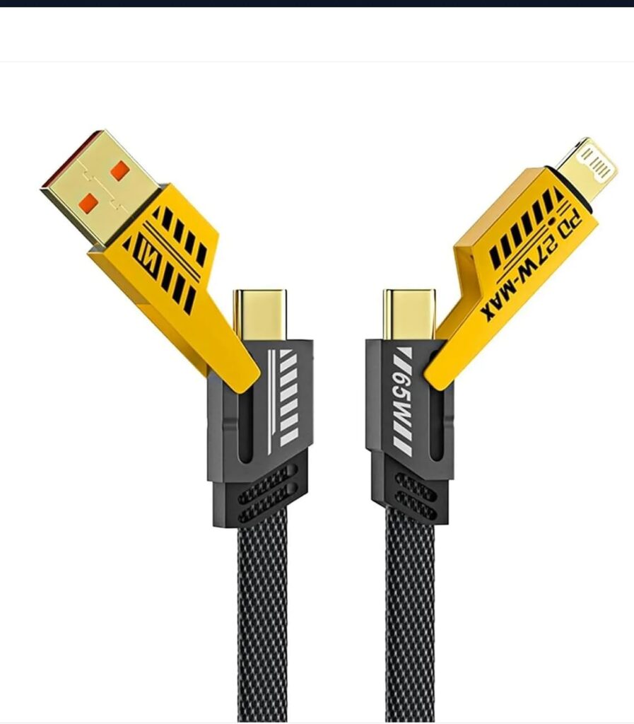 PremiumAV 65W Fast Charging Cable – 2-in-1 USB-A to USB-C and Lightning Multi-Angle Nylon Braided Cable for iPhone, Android, Tablets, Power Banks, and USB-C Devices